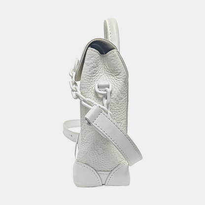 LOUIS VUITTON STEAMER Extra Small Size White Calfskin Monogram Embossed Crossbody Shoulder Bag Black Hardware Removable Shoulder Strap-(SKU)-961736730