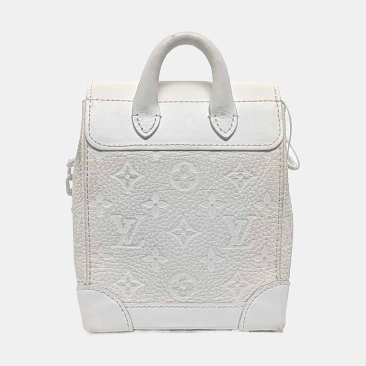 LOUIS VUITTON STEAMER Extra Small Size White Calfskin Monogram Embossed Crossbody Shoulder Bag Black Hardware Removable Shoulder Strap-(SKU)-961736730