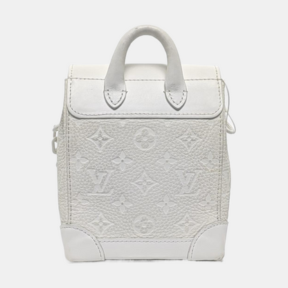 LOUIS VUITTON STEAMER Extra Small Size White Calfskin Monogram Embossed Crossbody Shoulder Bag Black Hardware Removable Shoulder Strap-(SKU)-961736730