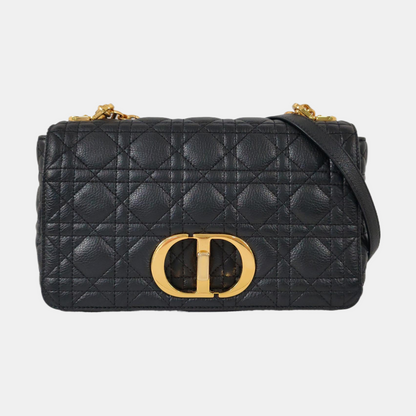 DIOR Dior Caro Medium Black Calfskin Woven Quilted Single Shoulder Bag Golden Hardware-(SKU)-961588548