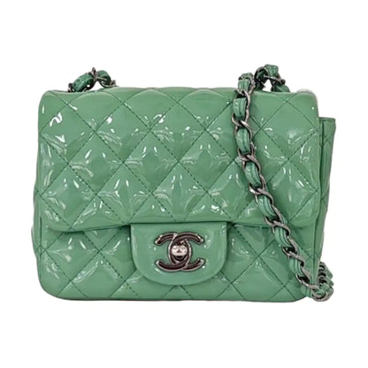 CHANEL CLASSIC FLAP Mini Green Patent Leather Diamond Quilted Square Crossbody Bag Shoulder Bag Silver Hardware 17 Opening-(SKU)-961809465