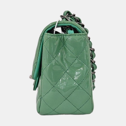 CHANEL CLASSIC FLAP Mini Green Patent Leather Diamond Quilted Square Crossbody Bag Shoulder Bag Silver Hardware 17 Opening-(SKU)-961809465