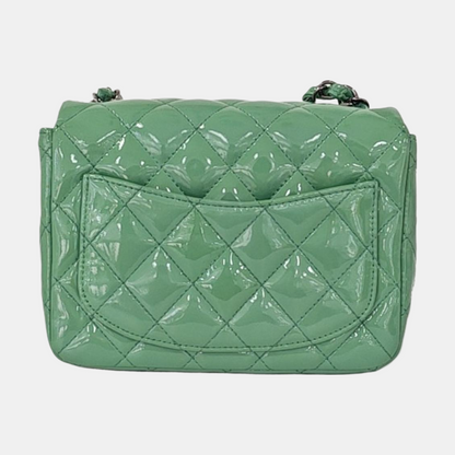 CHANEL CLASSIC FLAP Mini Green Patent Leather Diamond Quilted Square Crossbody Bag Shoulder Bag Silver Hardware 17 Opening-(SKU)-961809465