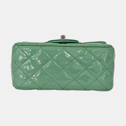 CHANEL CLASSIC FLAP Mini Green Patent Leather Diamond Quilted Square Crossbody Bag Shoulder Bag Silver Hardware 17 Opening-(SKU)-961809465