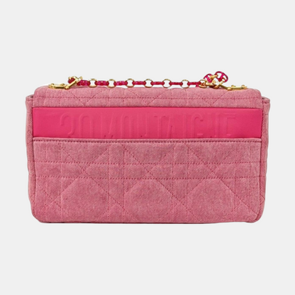 DIOR Dior Caro Medium Pink Denim Quilted Bag Crossbody Shoulder Bag Gold Red Hardware Removable Strap-(SKU)-961770509