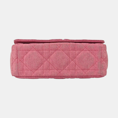 DIOR Dior Caro Medium Pink Denim Quilted Bag Crossbody Shoulder Bag Gold Red Hardware Removable Strap-(SKU)-961770509