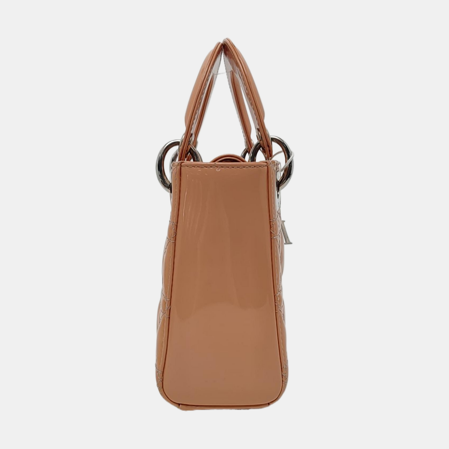 DIOR Lady Dior Mini Khaki Patent Leather Cannage Quilted Hobo Shoulder Bag Handbag Crossbody Bag 18 Clasp Silver Hardware Removable Shoulder Strap-(SKU)-961779565
