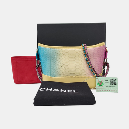 CHANEL GABRIELLE Small Yellow Snake Skin Hobo Bag Crossbody Shoulder Bag Handbag with Gold Silver Ruthenium Hardware and 27 Opening Removable Shoulder Strap-(SKU)-961684492