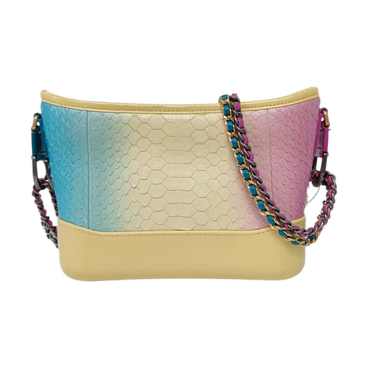 CHANEL GABRIELLE Small Yellow Snake Skin Hobo Bag Crossbody Shoulder Bag Handbag with Gold Silver Ruthenium Hardware and 27 Opening Removable Shoulder Strap-(SKU)-961684492