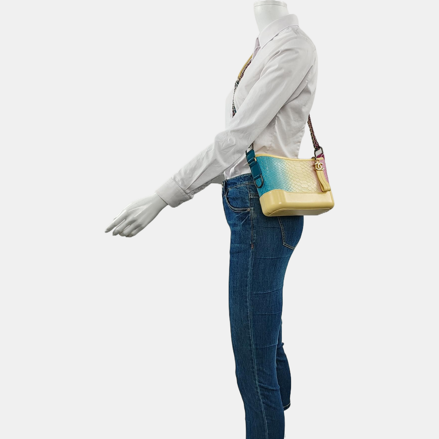 CHANEL GABRIELLE Small Yellow Snake Skin Hobo Bag Crossbody Shoulder Bag Handbag with Gold Silver Ruthenium Hardware and 27 Opening Removable Shoulder Strap-(SKU)-961684492