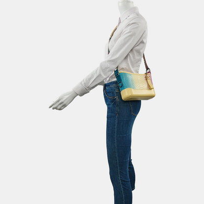 CHANEL GABRIELLE Small Yellow Snake Skin Hobo Bag Crossbody Shoulder Bag Handbag with Gold Silver Ruthenium Hardware and 27 Opening Removable Shoulder Strap-(SKU)-961684492