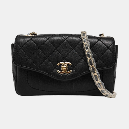 CHANEL NOW AND FOREVER Black Lamb Skin Quilted Crossbody, Shoulder Bag with Golden Hardware 27 Clasp-(SKU)-14471021