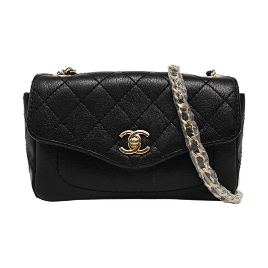 CHANEL NOW AND FOREVER Black Lamb Skin Quilted Crossbody, Shoulder Bag with Golden Hardware 27 Clasp-(SKU)-14471021