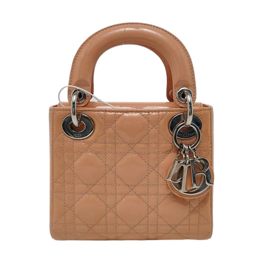 DIOR Lady Dior Mini Khaki Patent Leather Cannage Quilted Hobo Shoulder Bag Handbag Crossbody Bag 18 Clasp Silver Hardware Removable Shoulder Strap-(SKU)-961779565