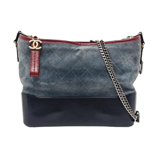 CHANEL GABRIELLE Medium Blue Suede Quilted Leather Hobo Shoulder Bag Crossbody Bag with Detachable Strap-(SKU)-961833804