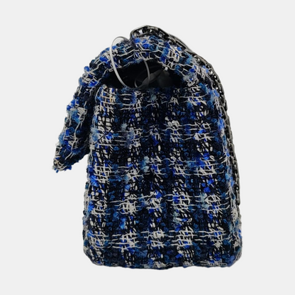 CHANEL 2.55 Mini Blue Tweed Woven Crossbody Shoulder Bag with Black Hardware, 29 Clasps-(SKU)-962059066