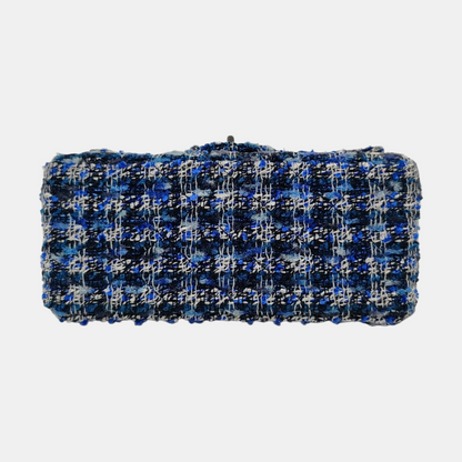 CHANEL 2.55 Mini Blue Tweed Woven Crossbody Shoulder Bag with Black Hardware, 29 Clasps-(SKU)-962059066