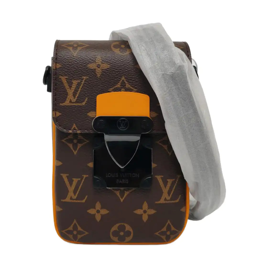 LOUIS VUITTON S LOCK Mini Brown Coated Canvas Vintage Crossbody Shoulder Bag Black Hardware Removable Strap-(SKU)-962210048