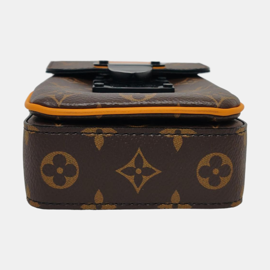 LOUIS VUITTON S LOCK Mini Brown Coated Canvas Vintage Crossbody Shoulder Bag Black Hardware Removable Strap-(SKU)-962210048