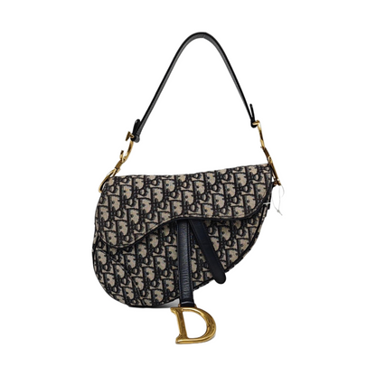 DIOR Saddle Small Size Blue Canvas Monogrammed Saddle Bag Shoulder Bag Tote Bag Golden Hardware-(SKU)-962210262