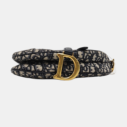 DIOR Saddle Small Size Blue Canvas Monogrammed Saddle Bag Shoulder Bag Tote Bag Golden Hardware-(SKU)-962210262