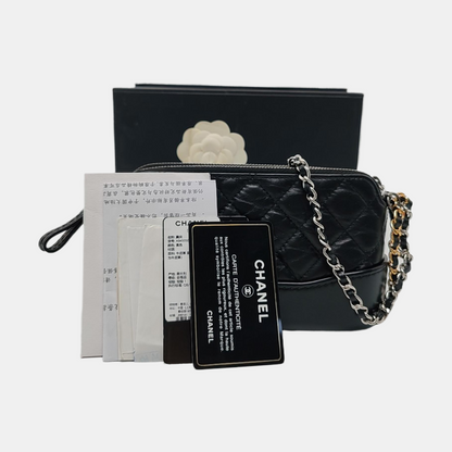 CHANEL GABRIELLE Mini size black leather quilted diamond single shoulder bag handbag golden silver hardware 29 opening detachable shoulder strap-(SKU)-962181191