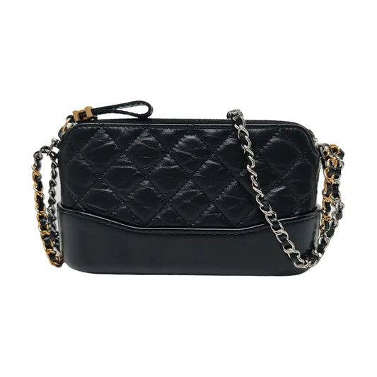 CHANEL GABRIELLE Mini size black leather quilted diamond single shoulder bag handbag golden silver hardware 29 opening detachable shoulder strap-(SKU)-962181191