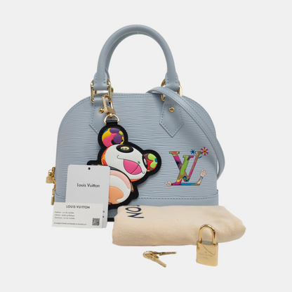 LOUIS VUITTON ALMA BB Light Blue EPI Leather Water Ripple Print Shell Bag Crossbody Bag Shoulder Bag Tote Bag Golden Hardware Removable Shoulder Strap-(SKU)-962018509