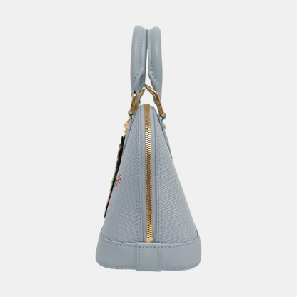 LOUIS VUITTON ALMA BB Light Blue EPI Leather Water Ripple Print Shell Bag Crossbody Bag Shoulder Bag Tote Bag Golden Hardware Removable Shoulder Strap-(SKU)-962018509