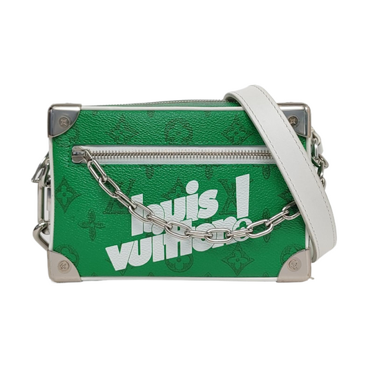 LOUIS VUITTON SOFT TRUNK Mini Green Coated Canvas Monogram Printed Crossbody Shoulder Bag Handbag with Silver Hardware-(SKU)-962207331
