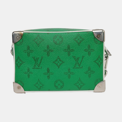 LOUIS VUITTON SOFT TRUNK Mini Green Coated Canvas Monogram Printed Crossbody Shoulder Bag Handbag with Silver Hardware-(SKU)-962207331