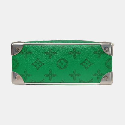 LOUIS VUITTON SOFT TRUNK Mini Green Coated Canvas Monogram Printed Crossbody Shoulder Bag Handbag with Silver Hardware-(SKU)-962207331