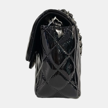 CHANEL CLASSIC FLAP Mini Black Patent Leather Diamond Quilted Large Crossbody Bag Shoulder Bag Silver Hardware 17 Opening-(SKU)-961226830