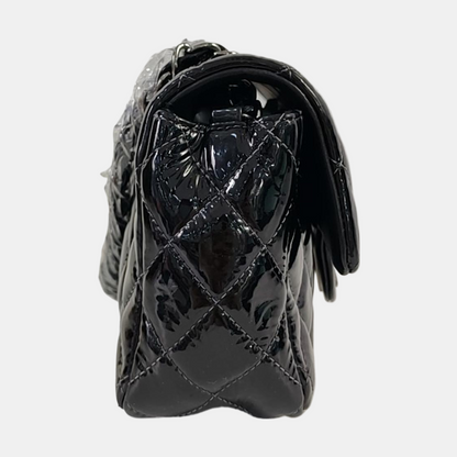 CHANEL CLASSIC FLAP Mini Black Patent Leather Diamond Quilted Large Crossbody Bag Shoulder Bag Silver Hardware 17 Opening-(SKU)-961226830
