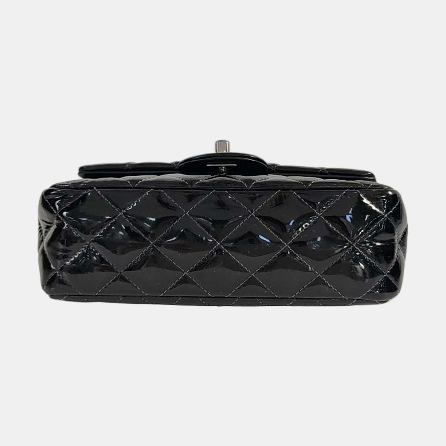 CHANEL CLASSIC FLAP Mini Black Patent Leather Diamond Quilted Large Crossbody Bag Shoulder Bag Silver Hardware 17 Opening-(SKU)-961226830