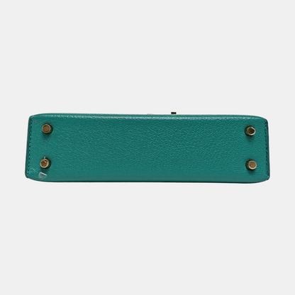 HERMÈS Verrou 17 Velvet Green Chèvre Mysore Goat Leather Gun Bag Crossbody Bag Shoulder Bag with Gold Hardware and C-(SKU)-962313369