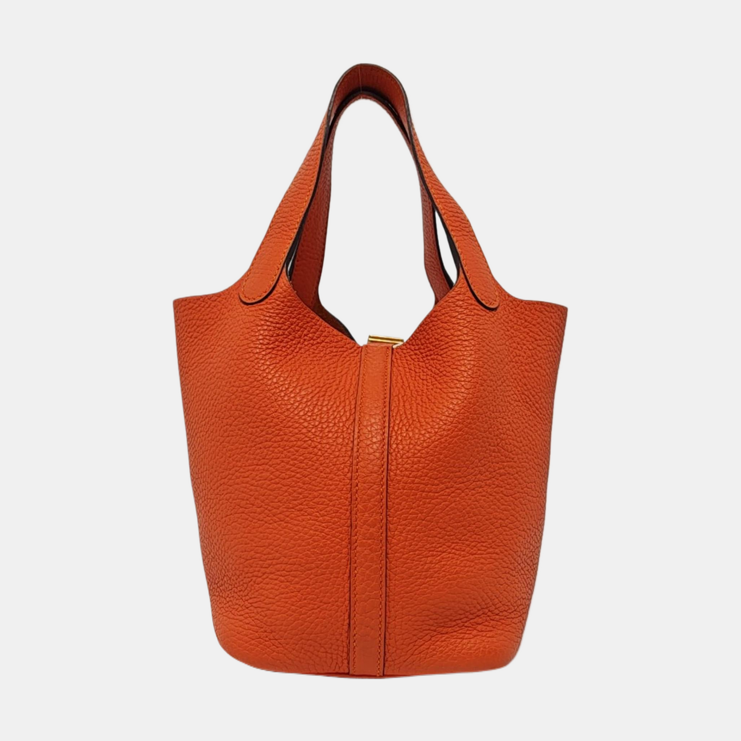 HERMÈS Picotin Lock 18 Hermes Orange Clemence Leather Tote Handbag with Silver Hardware-(SKU)-962333436