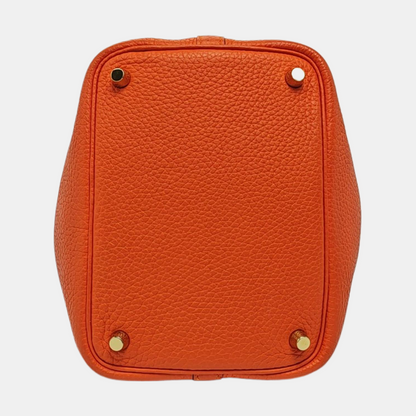 HERMÈS Picotin Lock 18 Hermes Orange Clemence Leather Tote Handbag with Silver Hardware-(SKU)-962333436