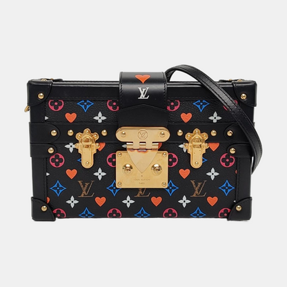 LOUIS VUITTON PETITE MALLE Black Coated Canvas Monogram Crossbody Shoulder Bag with Gold Hardware and Removable Shoulder Strap-(SKU)-962639746