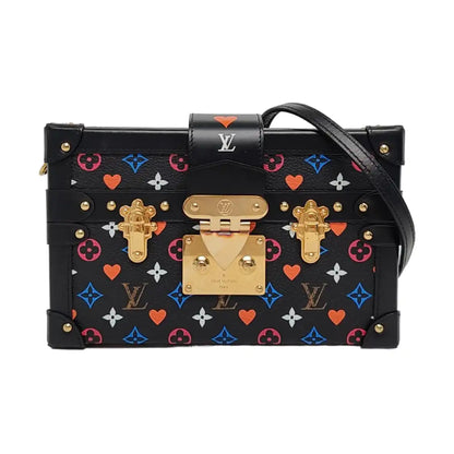 LOUIS VUITTON PETITE MALLE Black Coated Canvas Monogram Crossbody Shoulder Bag with Gold Hardware and Removable Shoulder Strap-(SKU)-962639746