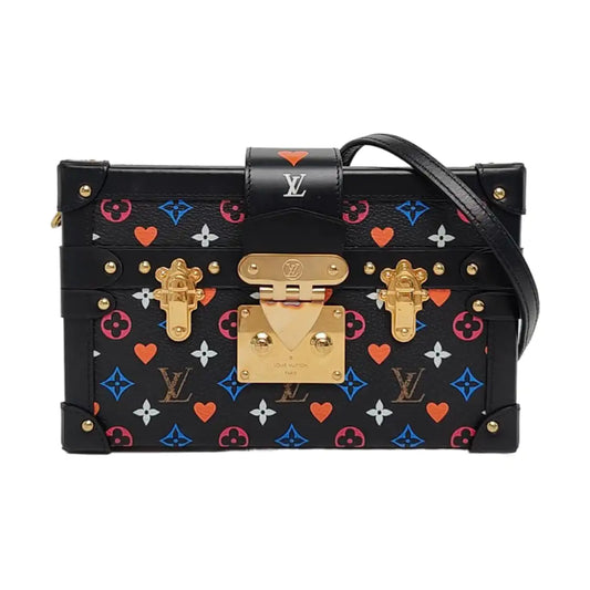 LOUIS VUITTON PETITE MALLE Black Coated Canvas Monogram Crossbody Shoulder Bag with Gold Hardware and Removable Shoulder Strap-(SKU)-962639746