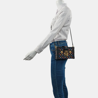 LOUIS VUITTON PETITE MALLE Black Coated Canvas Monogram Crossbody Shoulder Bag with Gold Hardware and Removable Shoulder Strap-(SKU)-962639746