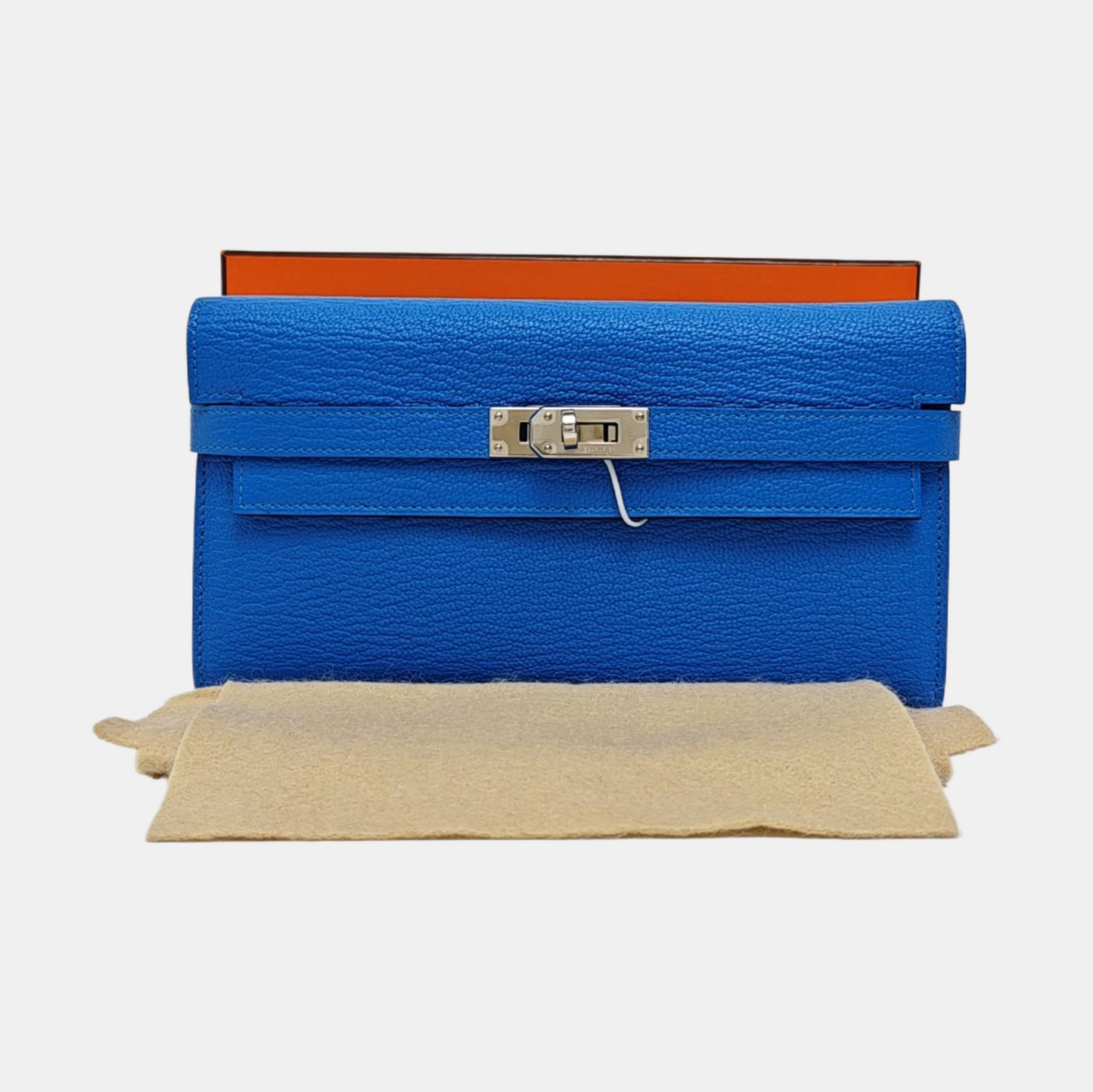 HERMÈS Kelly Seawater Blue Chèvre Mysore Calfskin Kelly Bag Wallet Silver Hardware A Outside Stitch-(SKU)-950569436