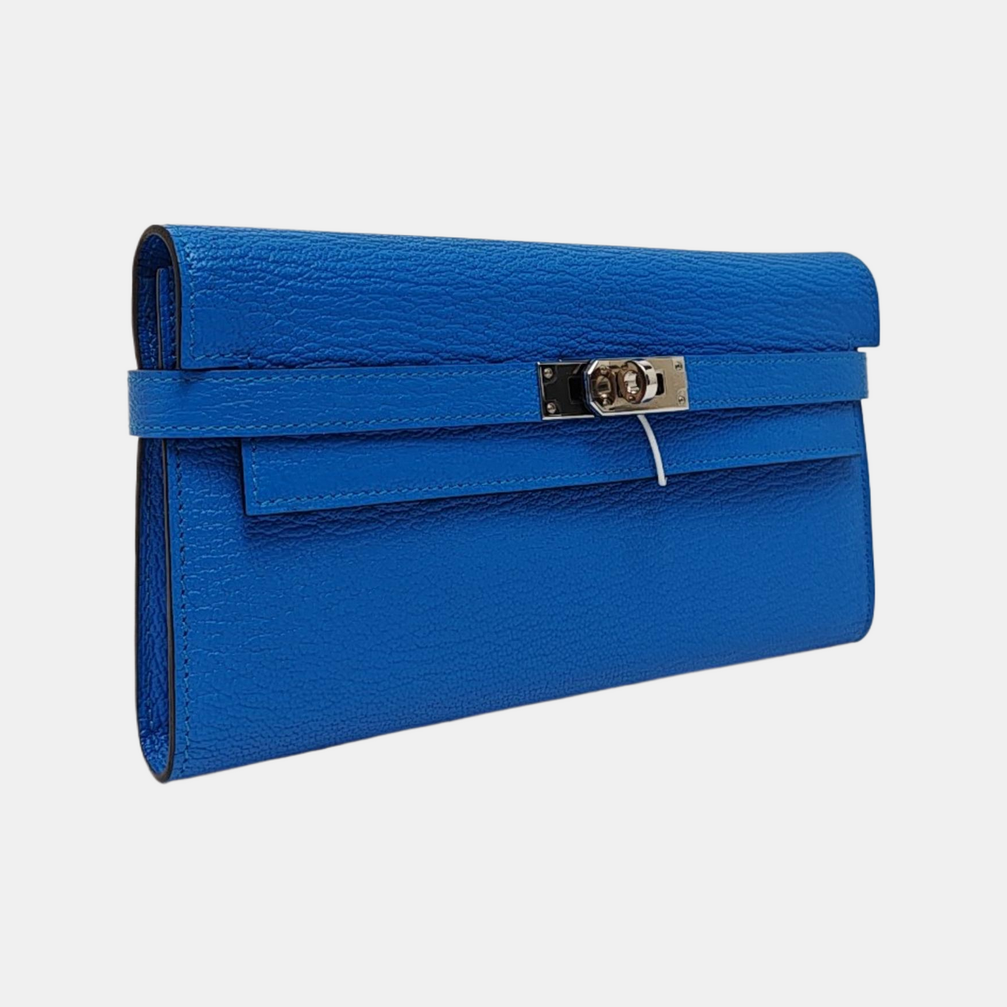 HERMÈS Kelly Seawater Blue Chèvre Mysore Calfskin Kelly Bag Wallet Silver Hardware A Outside Stitch-(SKU)-950569436