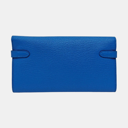 HERMÈS Kelly Seawater Blue Chèvre Mysore Calfskin Kelly Bag Wallet Silver Hardware A Outside Stitch-(SKU)-950569436