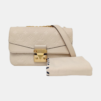 LOUIS VUITTON MARCEAU White Calfskin Monogram Embossed Single Shoulder Bag Crossbody Bag Gold Hardware-(SKU)-962428775