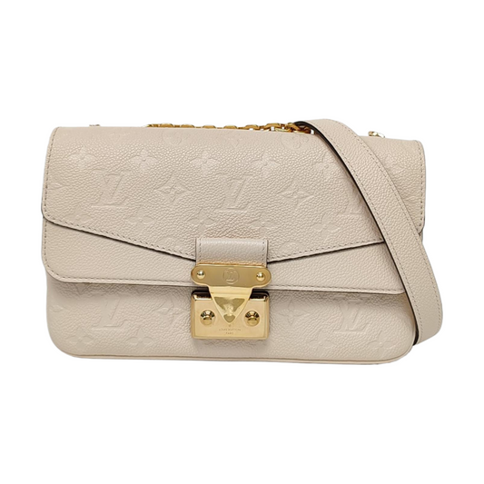 LOUIS VUITTON MARCEAU White Calfskin Monogram Embossed Single Shoulder Bag Crossbody Bag Gold Hardware-(SKU)-962428775