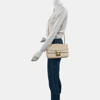 LOUIS VUITTON MARCEAU White Calfskin Monogram Embossed Single Shoulder Bag Crossbody Bag Gold Hardware-(SKU)-962428775