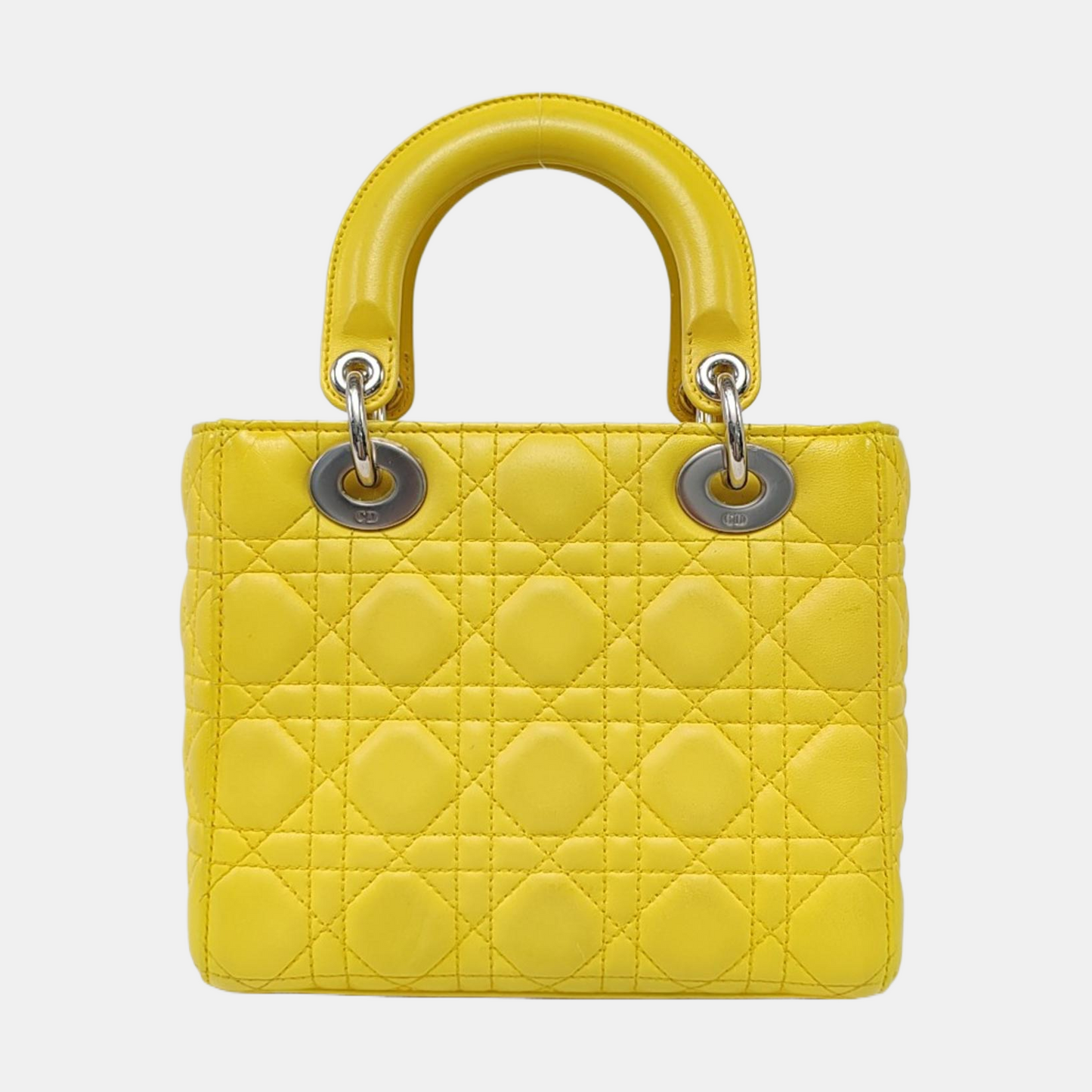 DIOR Lady Dior Small Size Yellow Lamb Skin Cannage Quilted Diaper Bag Crossbody Shoulder Bag Handbag Silver Hardware Removable Strap-(SKU)-962480744