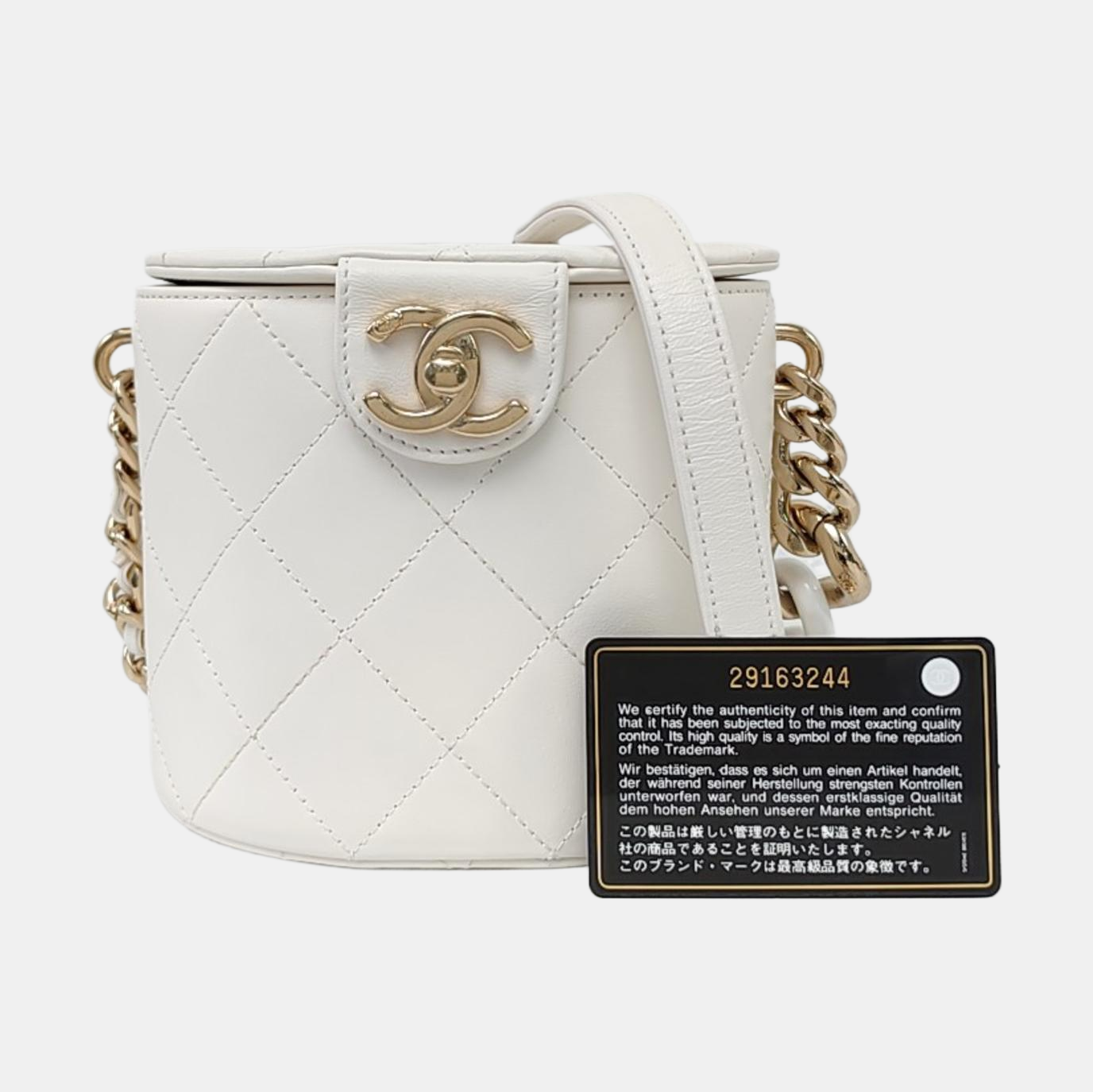 CHANEL ROUND VANITY White Calfskin Quilted Cannage Makeup Bag Shoulder Bag Tote Bag Crossbody Bag 29K Gold Hardware-(SKU)-962516521